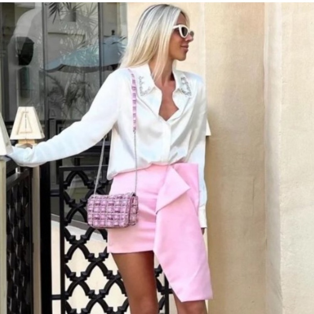 Zara Satin Effect Pink Mini Skirt with Bow